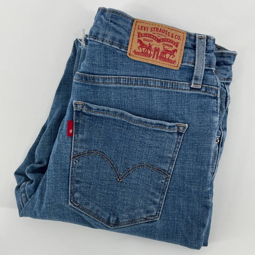 Levi's 721 High Rise Skinny Jeans Womens 28 Blue  Raw Hem Medium Wash